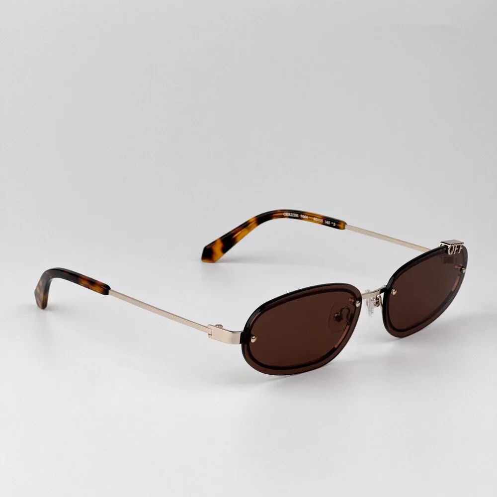 Off-White MIAMI Men Sunglasses Gold Oval Frame Brown Lenses | Model OERI13M 7664